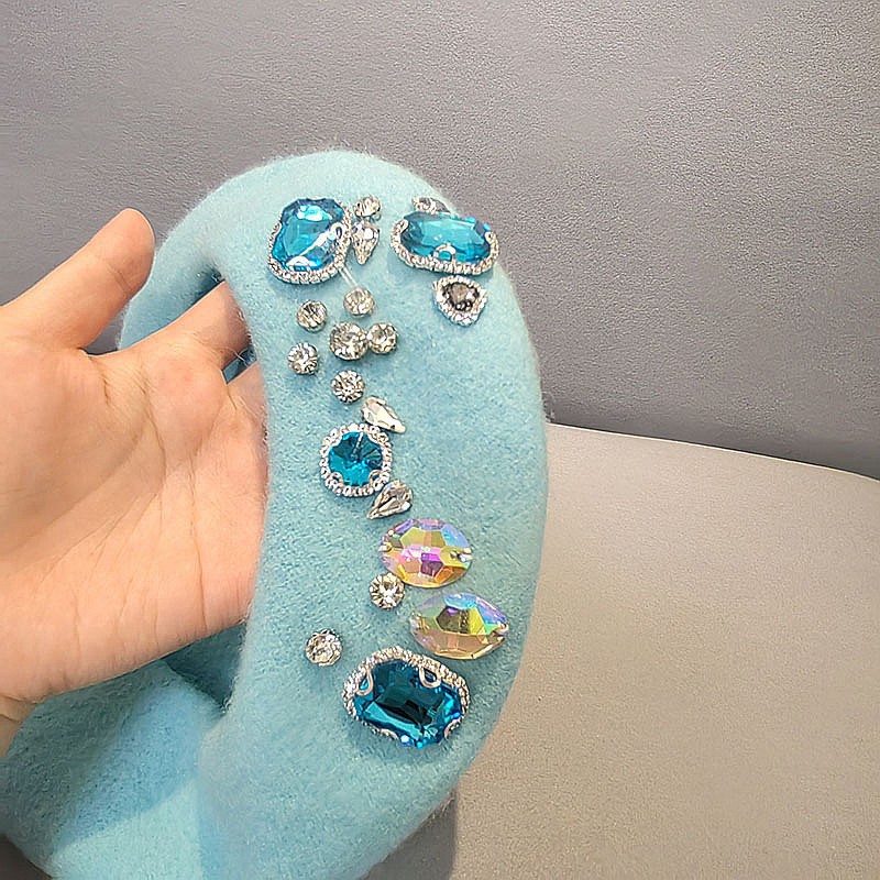 Beret French Wool - หมวกเบเร่ต์ขนสัตว์ประดับคริสตัลสุดหรูสำหรับผู้หญิง - หมวกศิลปินสไตล์ฝรั่งเศสแบบมีประกายระยิบระยับสำหรับฤดูหนาว