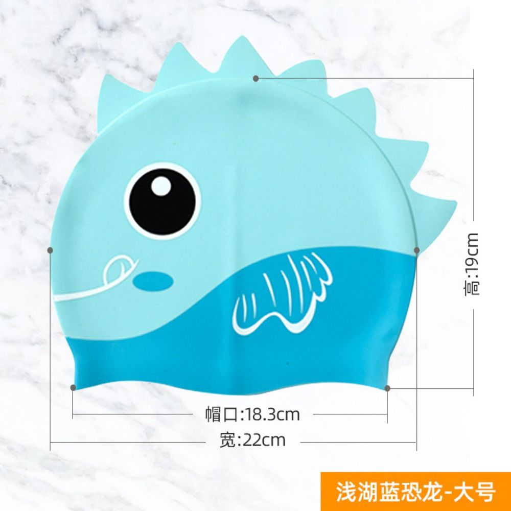Swim Hat Silicone - วัสดุซิลิโคนสำหรับผมยาว ป้องกันหู ลายการ์ตูนไดโนเสาร์ หมวกว่ายน้ำยืดหยุ่น หมวกสระว่ายน้ำ หมวกว่ายน้ำ