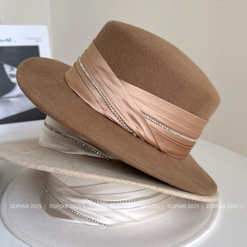 หมวกทรงสูงประดับเพชรเทียม ริบบ - Fedora Hat Wool บทวิจารณ์และราคา