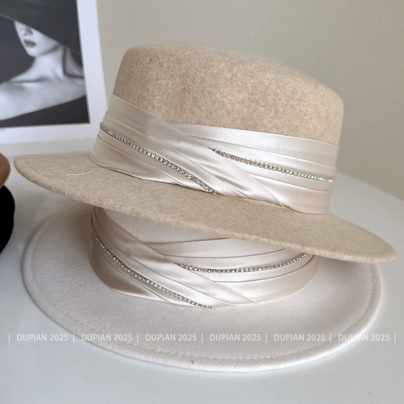 หมวกทรงสูงประดับเพชรเทียม ริบบ - Fedora Hat Wool บทวิจารณ์และราคา
