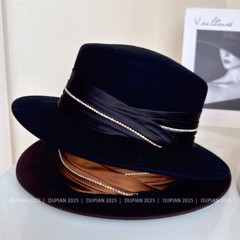 หมวกทรงสูงประดับเพชรเทียม ริบบ - Fedora Hat Wool บทวิจารณ์และราคา
